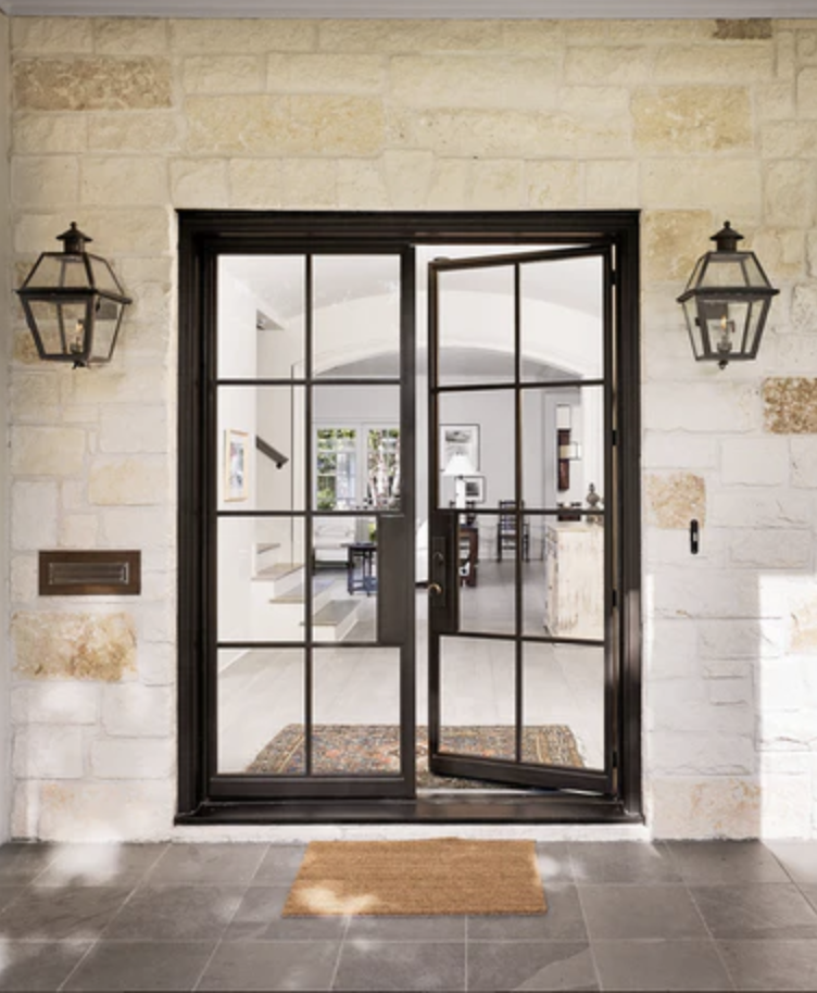 Black Rhino aluminum French door system with divided lites and classic design